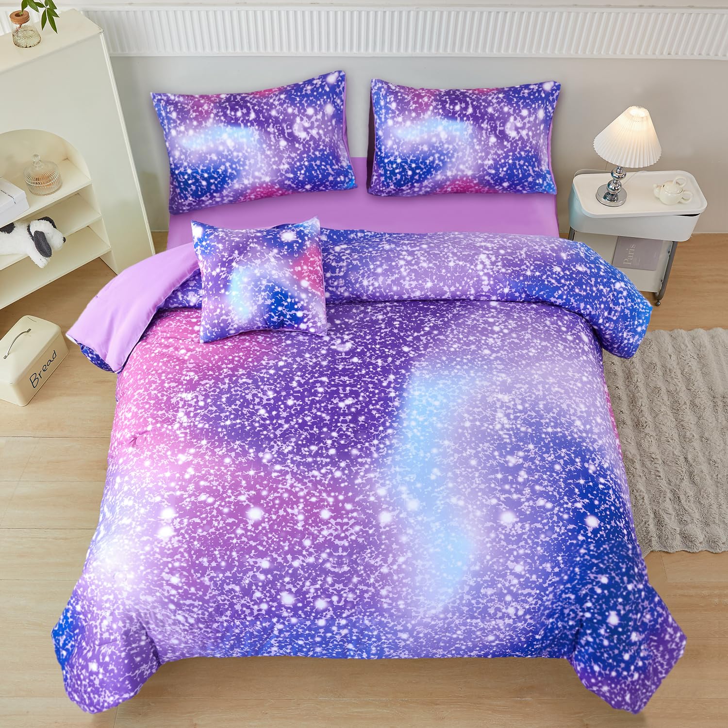Perfemet Girls Twin Comforter Set With Sheets 6-Piece Twin Bed In A Bag Rainbow Fluffy Bedding Set For Girls Kids 3D Colorful Ti